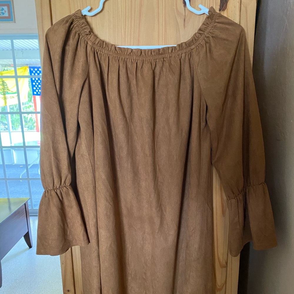 Very J suede style off the shoulder dress